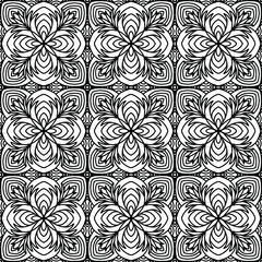 seamless pattern with flowers and ornaments drawn for coloring on a white background, vector