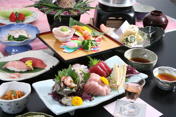 会席　和　料理 刺身　鮪造り　調理　煮付　懐石　盛り付け　和食　日本新鮮　鮮魚　お刺身　JAPAN