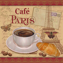 Vintage Paris Cafe poster.