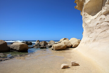 Coastline near Xwejni Bay on Gozo Island. Malta