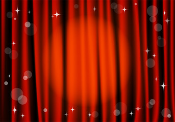 Illustration of a spotlight illuminating a red curtain. Vector illustration.