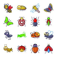 
Flying Insects Species Flat Icons 
