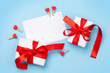 Valentines day. Gift boxes and heart decor