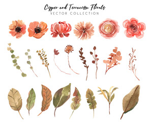 Copper and Terracotta Color Florals Vector Collections - 406915096