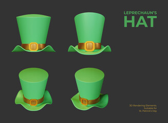 Leprechaun's Hat 3D Rendering Elements, Suitable for Saint Patrick's Day