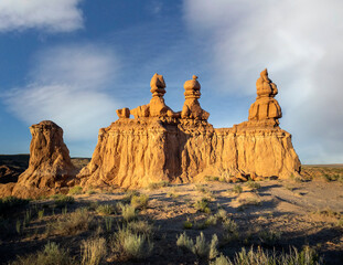 Naklejka premium Out of this world Goblin Valley State Park unique mushroom shaped sandstone hoodoos and formations in a strange semi desert setting in Green River Utah