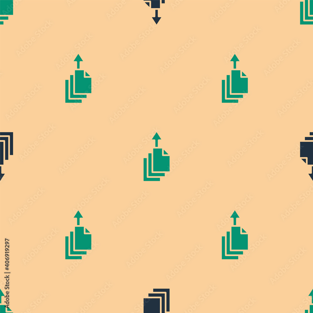 Poster green and black data export icon isolated seamless pattern on beige background. vector.