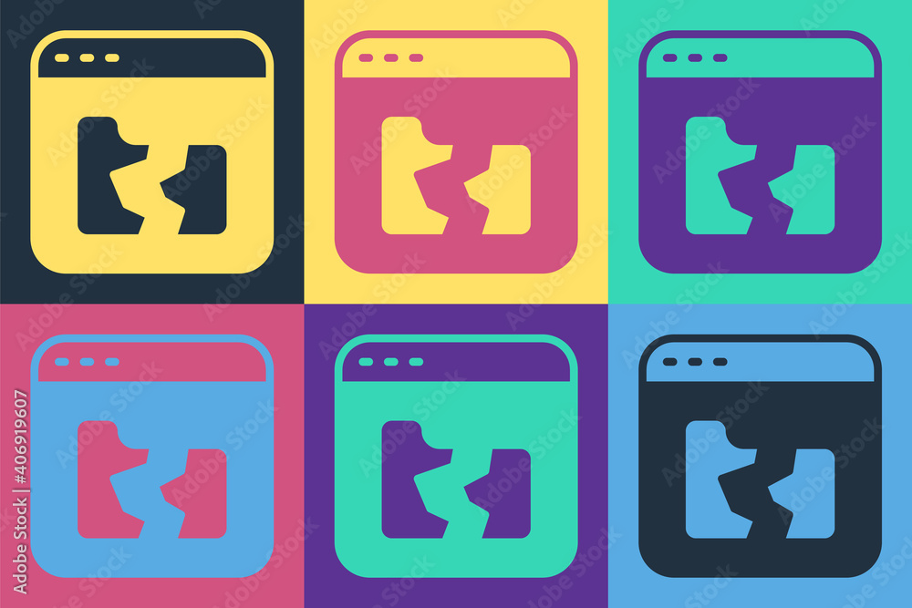 Aufkleber pop art broken file icon isolated on color background. vector.