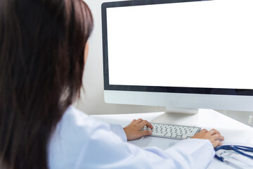 Asian young beautiful woman doctor video call conference online sit listen  patient to explain on...