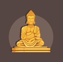 Golden Buddha statue religion symbol concept in cartoon illustration vector 