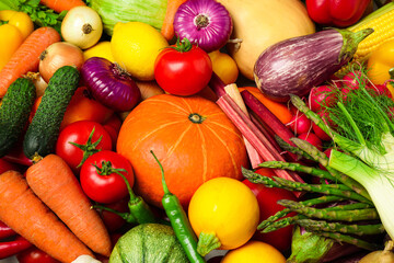 Many fresh vegetables as background, closeup view