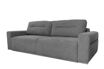 Gray comfortable sofa on a white isolated background.