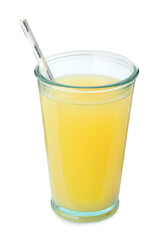 Delicious fresh pineapple juice isolated on white