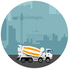 Industrial Skyline Landscape. Concrete cement truck.