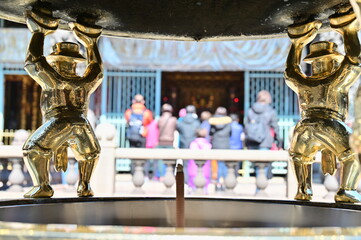 Longshan Temple, Taipei, Taiwan - January 15, 2021: the worshippers hands together to worship the Gods.