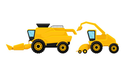 Agricultural Machinery with Farm Truck Used in Harvesting Vector Set