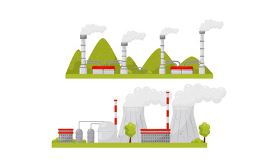 Alternative Energy Sources with Waste Treatment Plant Vector Set