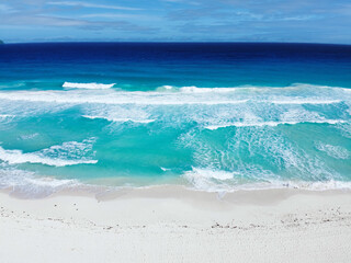 Drone photo Playa Ballenas facing ocean, Cancun, Mexico