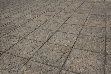 Fototapeta premium The sidewalk is paved with square decorative tiles.