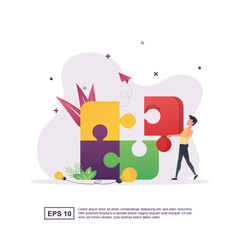 Illustration concept of creative solution with the person who made the puzzle.