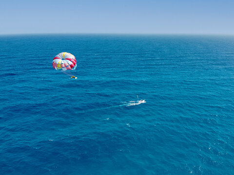 Drone photo of parasail at Playa Ballenas, Cancun, Mexico
