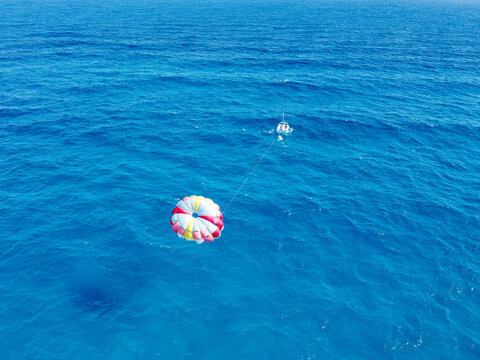 Drone photo of parasail at Playa Ballenas, Cancun, Mexico