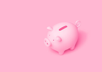 Pink piggy bank isolated on pink background