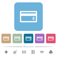 Contactless credit card flat icons on color rounded square backgrounds