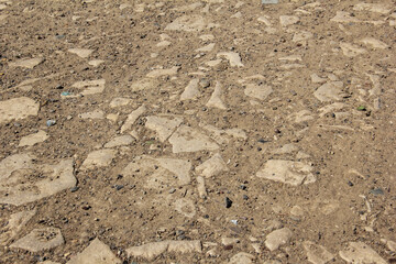 Country dirt road with large stones.