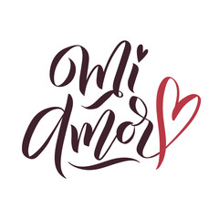 Happy Valentines Day. Spanish Black and Red Lettering Greeting Card White Background. Hand Drawn Calligraphy. Lovely Poster.