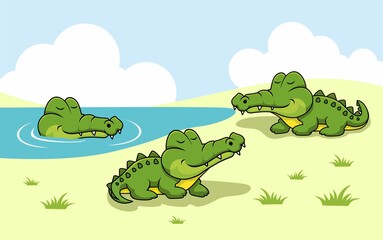 Alligator Cartoon Crocodile Wild Nature