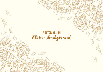 Background Floral Hand Drawn Rose Outline Flower Leaves