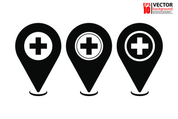 Icon illustrations for location of hospitals / clinics. EPS10 vector illustration.