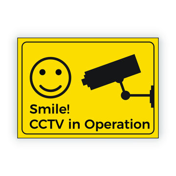CCTV Camera warning sign smiling face. Eps10 vector illustration.