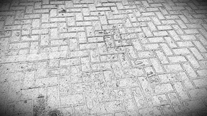 Strict drawing of paving slabs.
Black-white contour drawing of sidewalk tiles laid out in an ornament, identical rectangles create a drawing of a ladder.