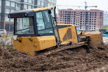 Obraz premium Large construction machinery, crawler bulldozer