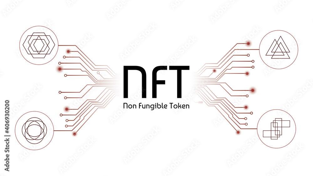 Canvas Prints nft non fungible tokens infographics with different tokens and pcb tracks isolated on white. pay for