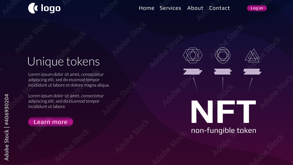 Wall mural website header template for nft nonfungible tokens with infographics unique coins on dark background
