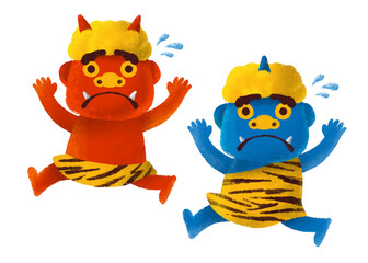 逃げる赤鬼と青鬼