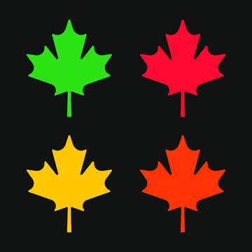 Maple leaf vector shape icon. Color set. Forest and wood symbol sign. Nature tree logo. Canada label. Clip-art silhouette.