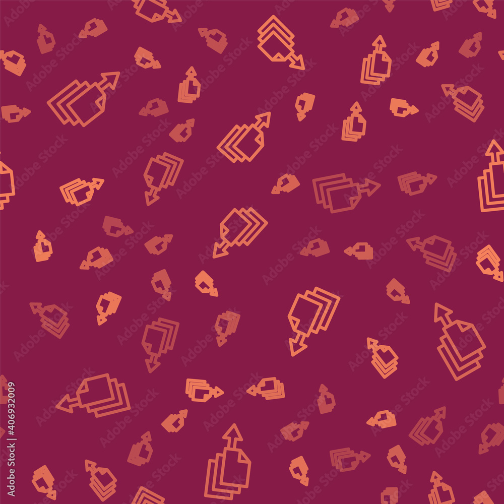 Poster brown line data export icon isolated seamless pattern on red background. vector.