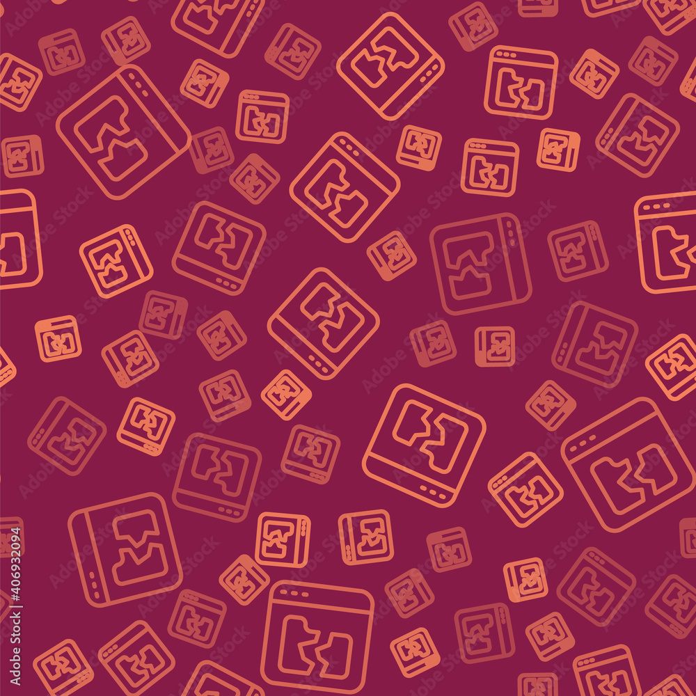 Poster brown line broken file icon isolated seamless pattern on red background. vector.