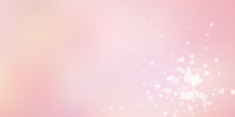 Fototapeta na wymiar White heart love confettis. Valentine's day explosion actual background. Falling transparent hearts confetti on color transition background. Divine vector illustration.