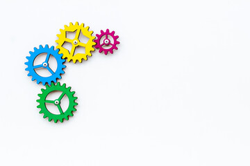 Top view of colorful gears. Corporate work and modern business process concept