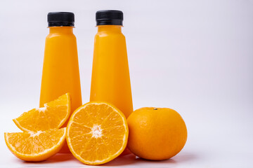 Fresh orange and Orange juice on white background