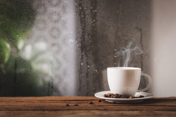 Coffee cup and rain drop