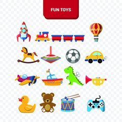 Vector image. Cute vector objects of kids toys. Funny images.