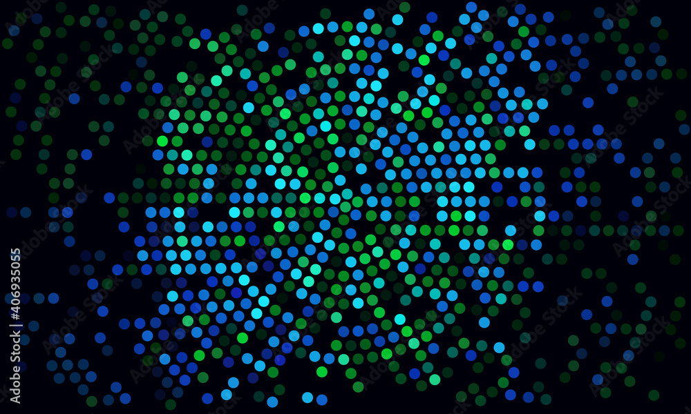 Aufkleber dark green and blue colors circles over black background. halftone dotted pattern. radar screen abst