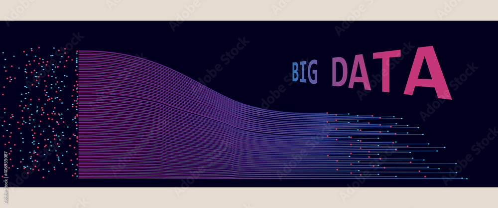 Fototapete Visual abstraction of big data with lines and two types of points. Abstract background with stripes and gradient.