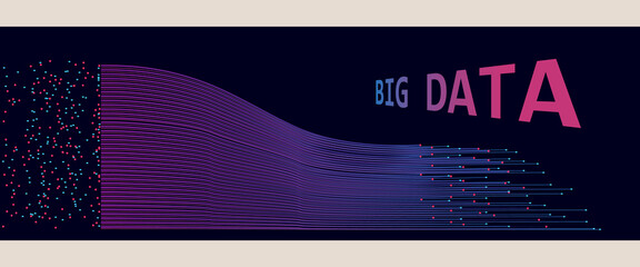 Visual abstraction of big data with lines and two types of points. Abstract background with stripes and gradient.